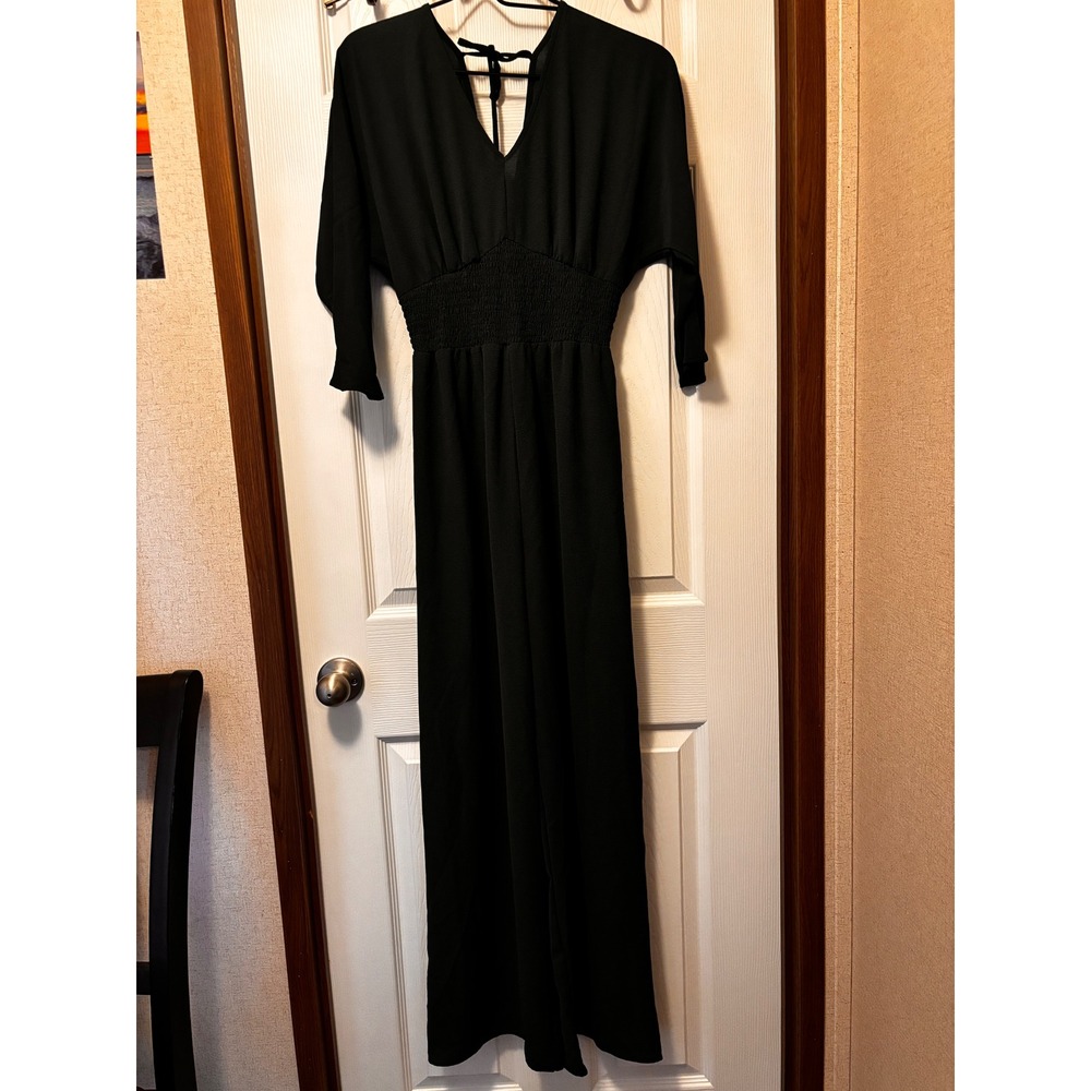 Bebop Women Forest Green Wide Leg Jumpsuit V-Neck Smocked Waist Size M